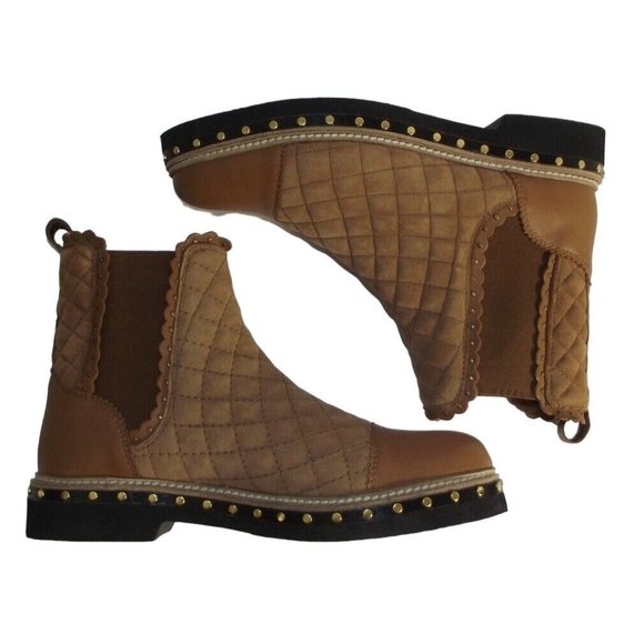Free People Quilted Tan Ankle Boots - Picture 1 of 9